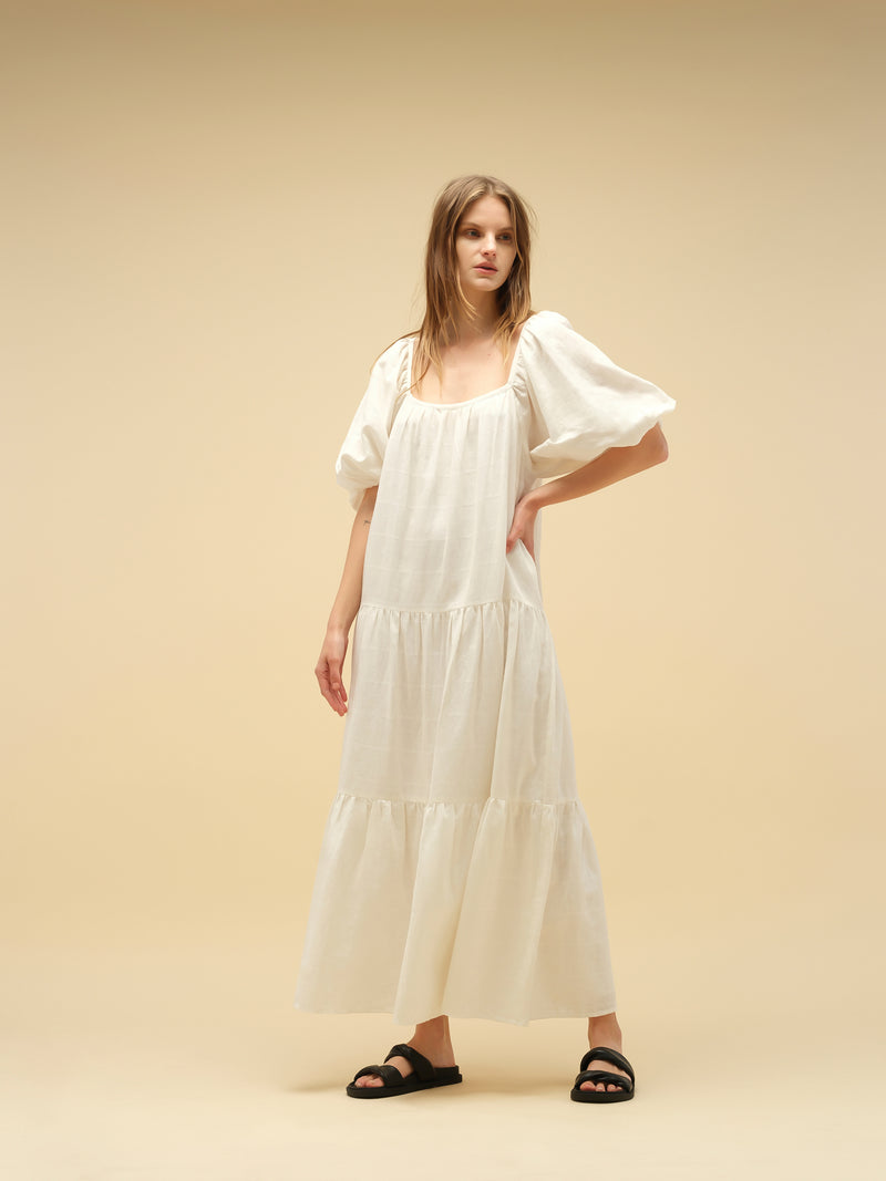 LINEN DRESS - Maxi linen dress - Summer Linen dress - Vintage white dress - Vintage dress - Vintage linen dress - Bump friendly