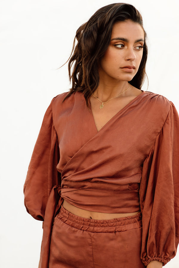 Ellie Wrap top Baked Clay